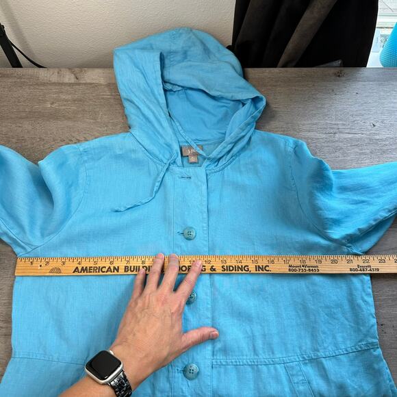 J. Jill Linen Hooded Layering Shirt Jacket Blue Womens Size Med - Picture 7 of 9